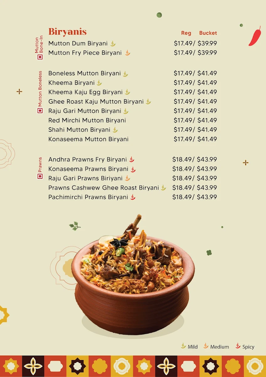 Menu, Biryaniwalla Waterloo