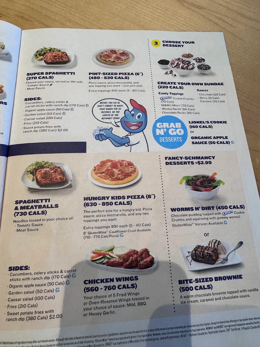 Menu, Boston Pizza