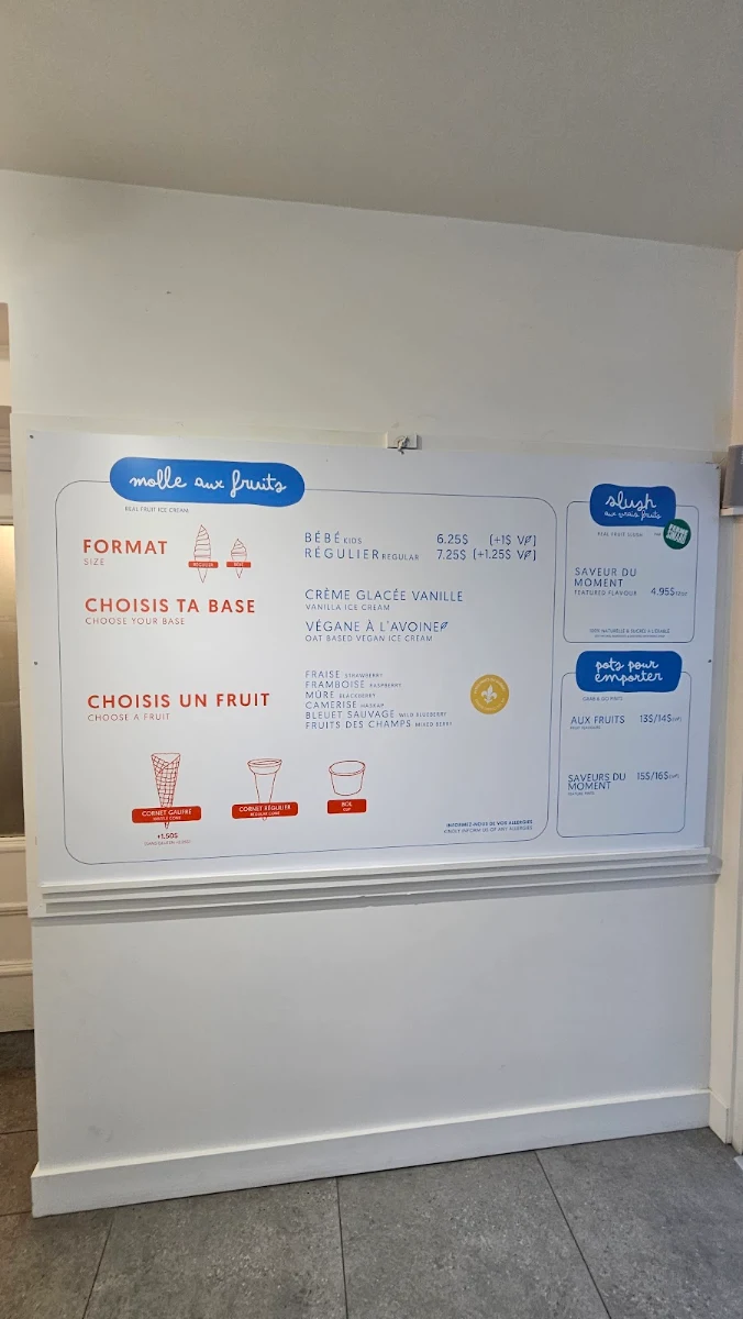Menu, Crèmerie Sammy's