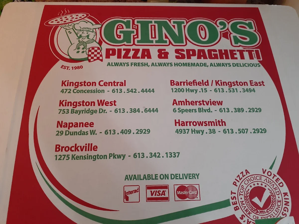 Menu, Gino's Pizza & Spaghetti/Pisano's Old School