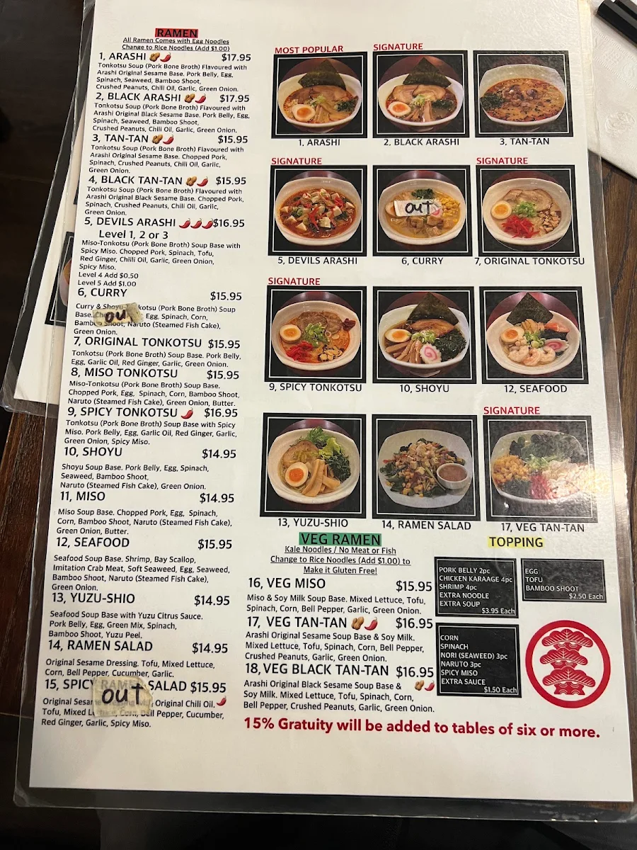 Menu, Ramen Arashi Banff