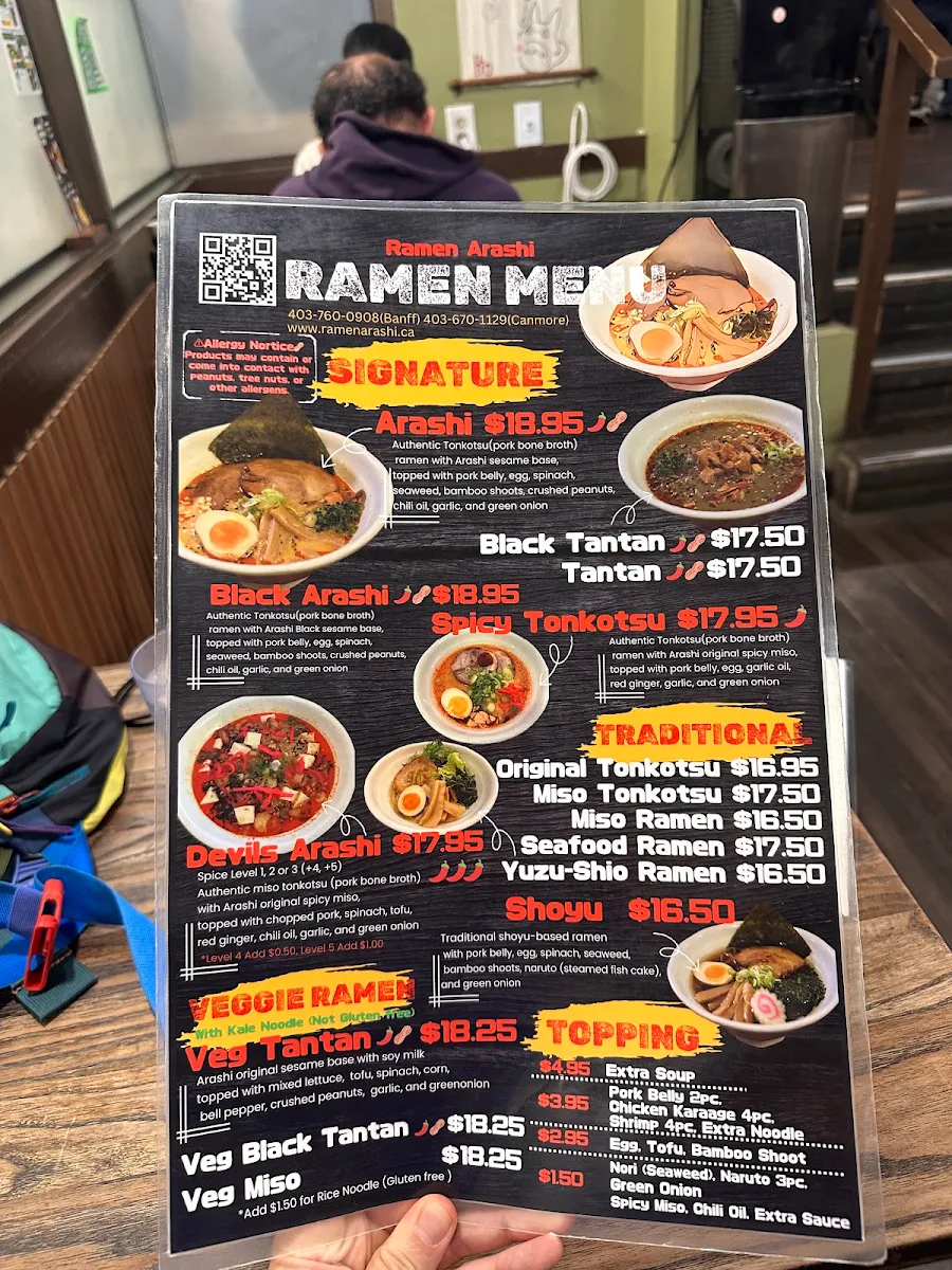 Menu, Ramen Arashi Banff
