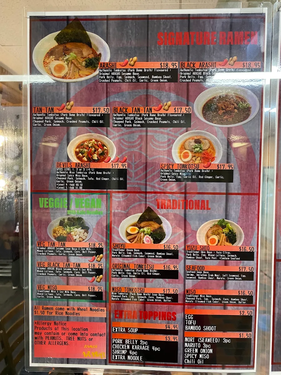 Menu, Ramen Arashi Banff