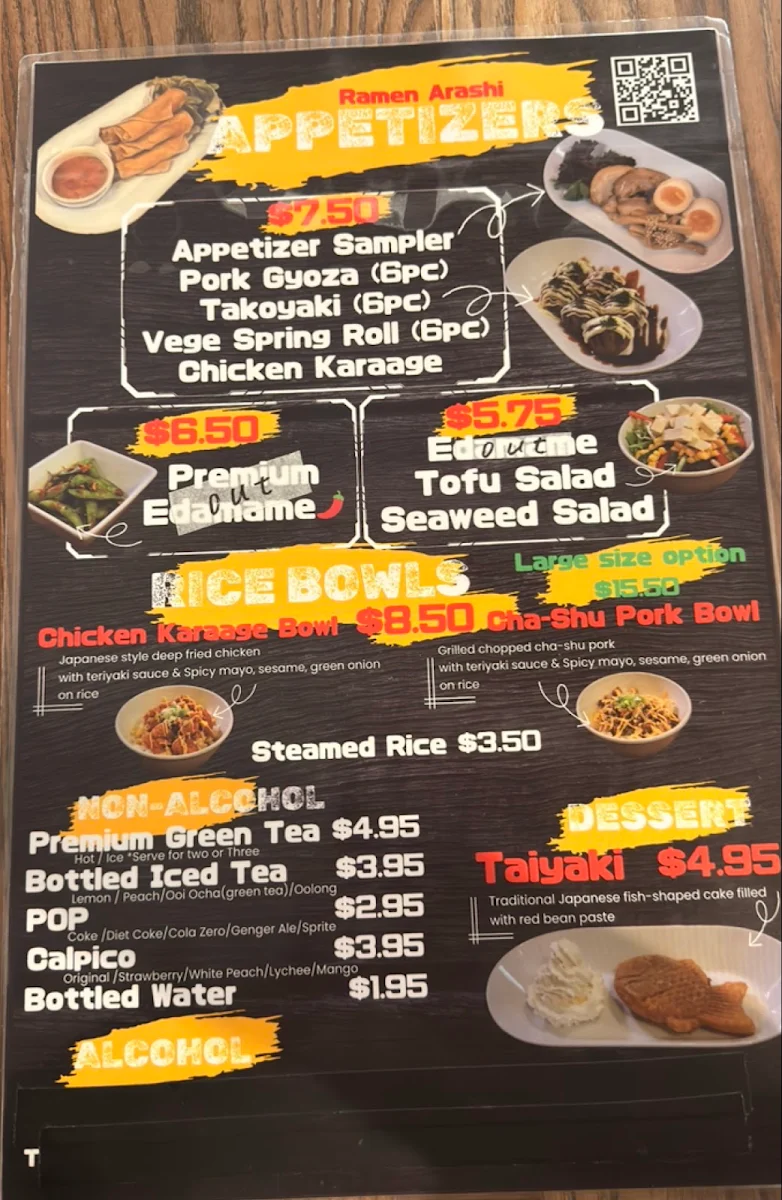 Menu, Ramen Arashi Banff