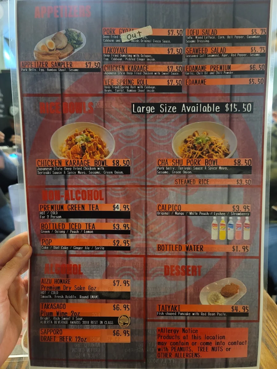 Menu, Ramen Arashi Banff