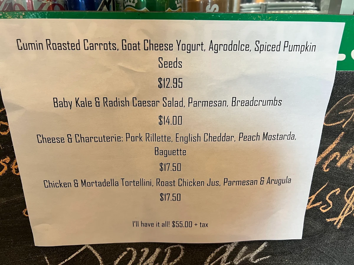 Menu, Storey's Cafe