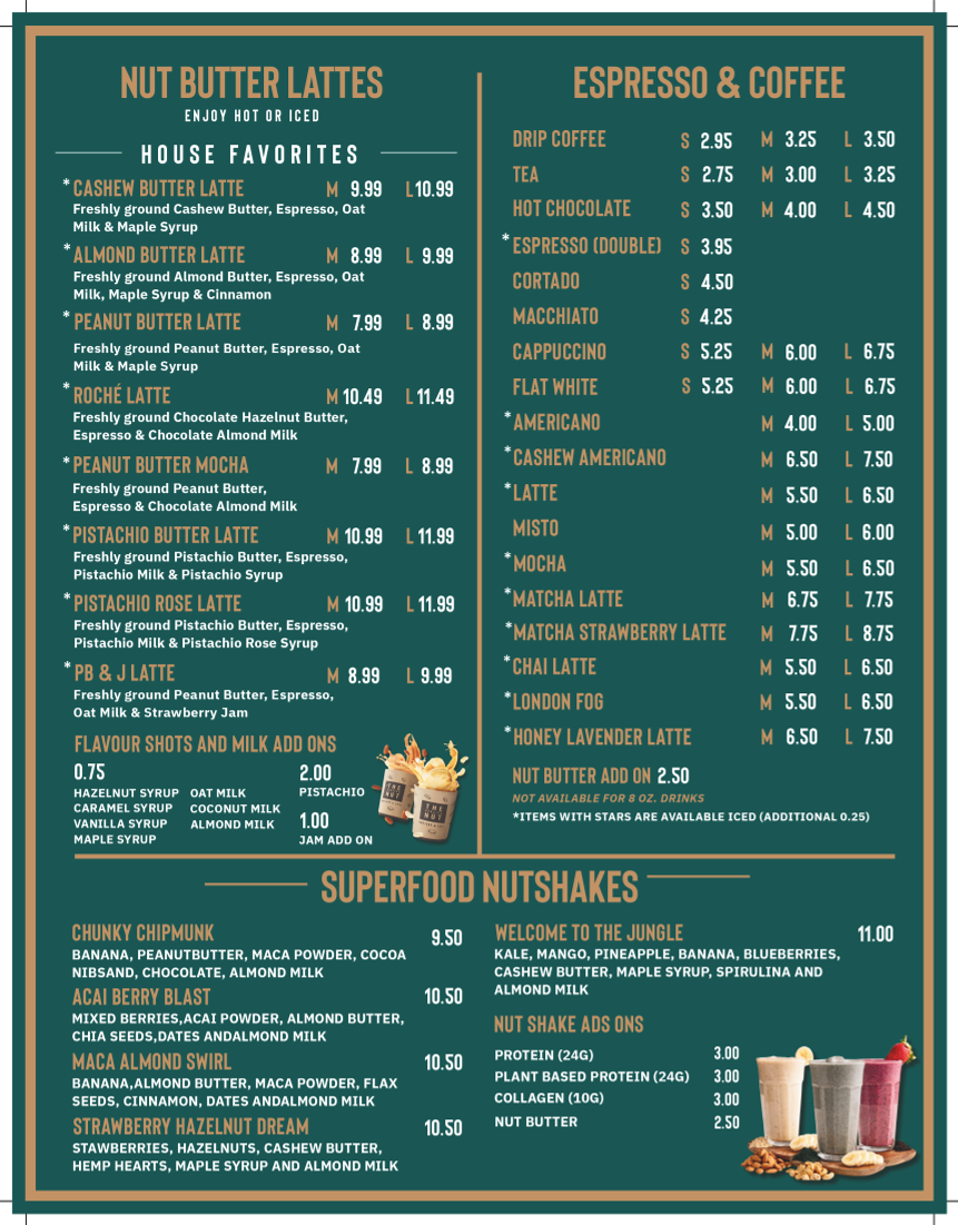 Menu, The Roasted Nut - Nuttery & Café