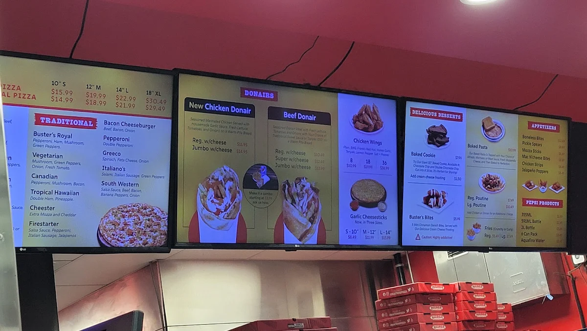 Menu, Buster's Pizza & Donair