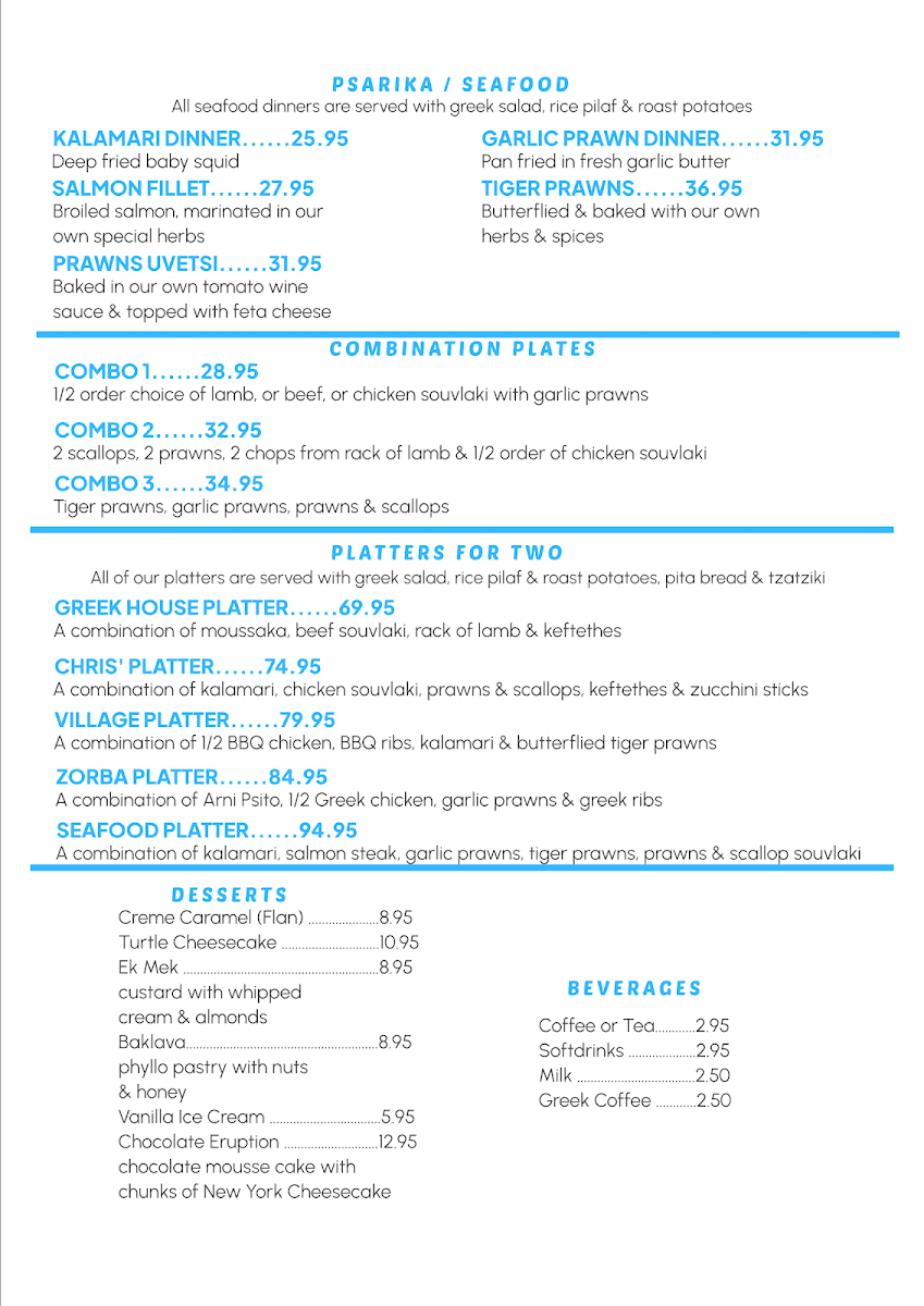 Menu, Greek House Restaurant