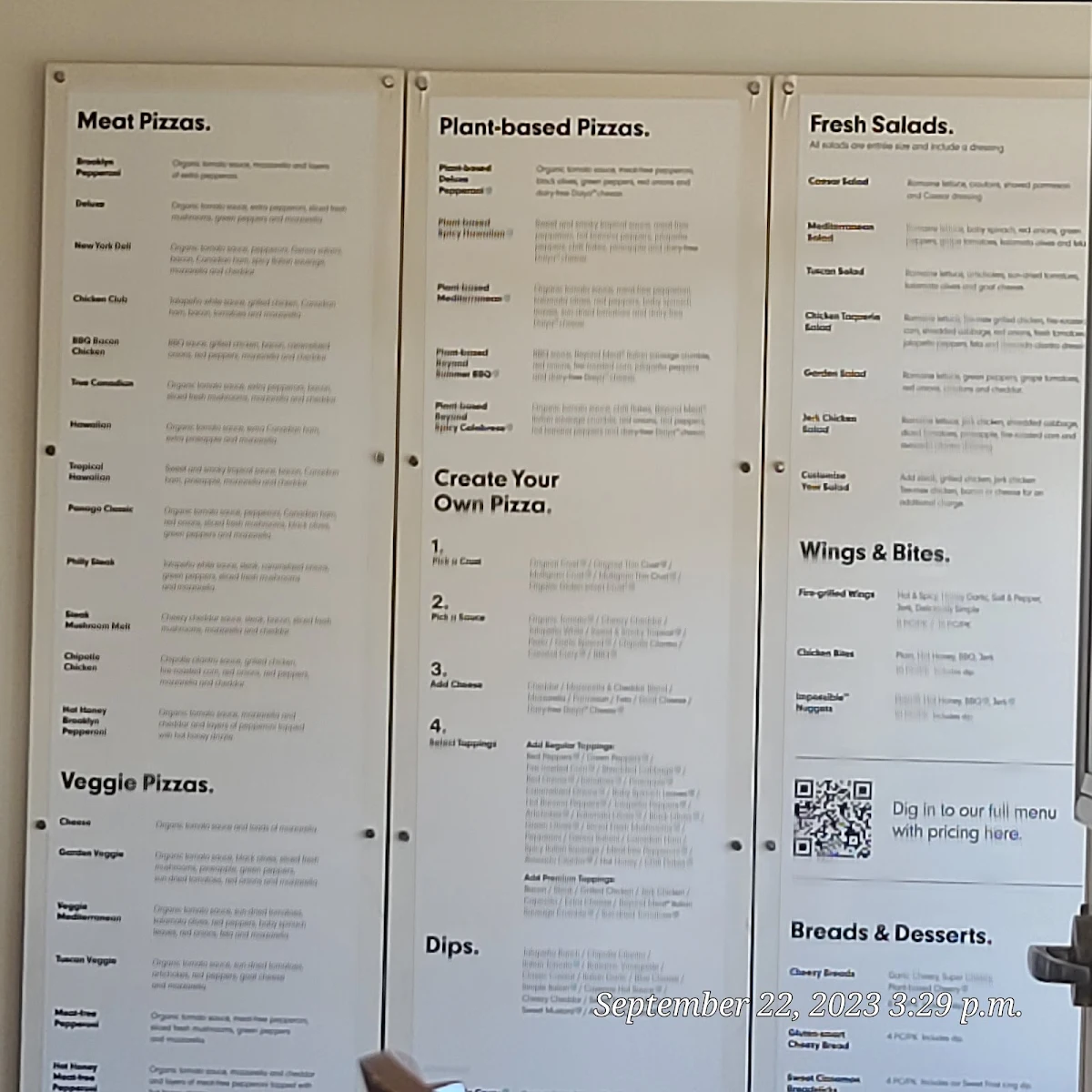Menu, Panago Pizza