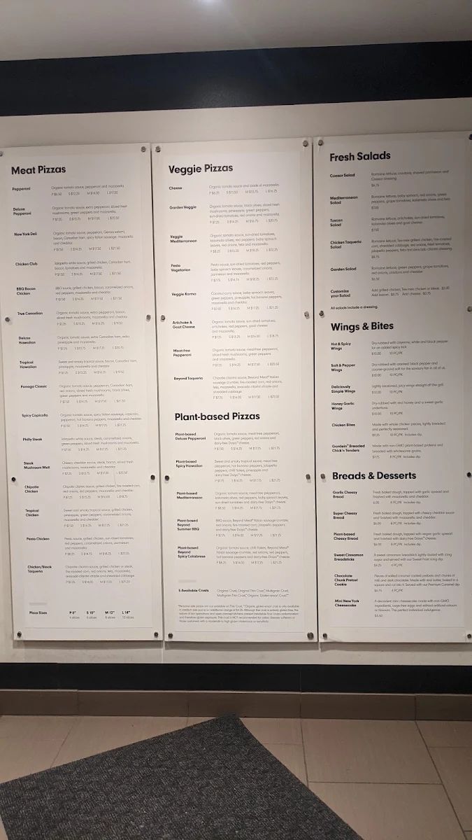 Menu, Panago Pizza