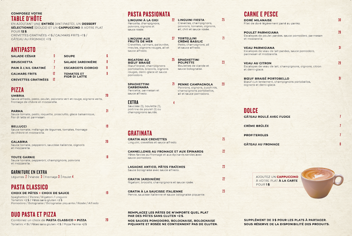 Menu, Giorgio Ristorante
