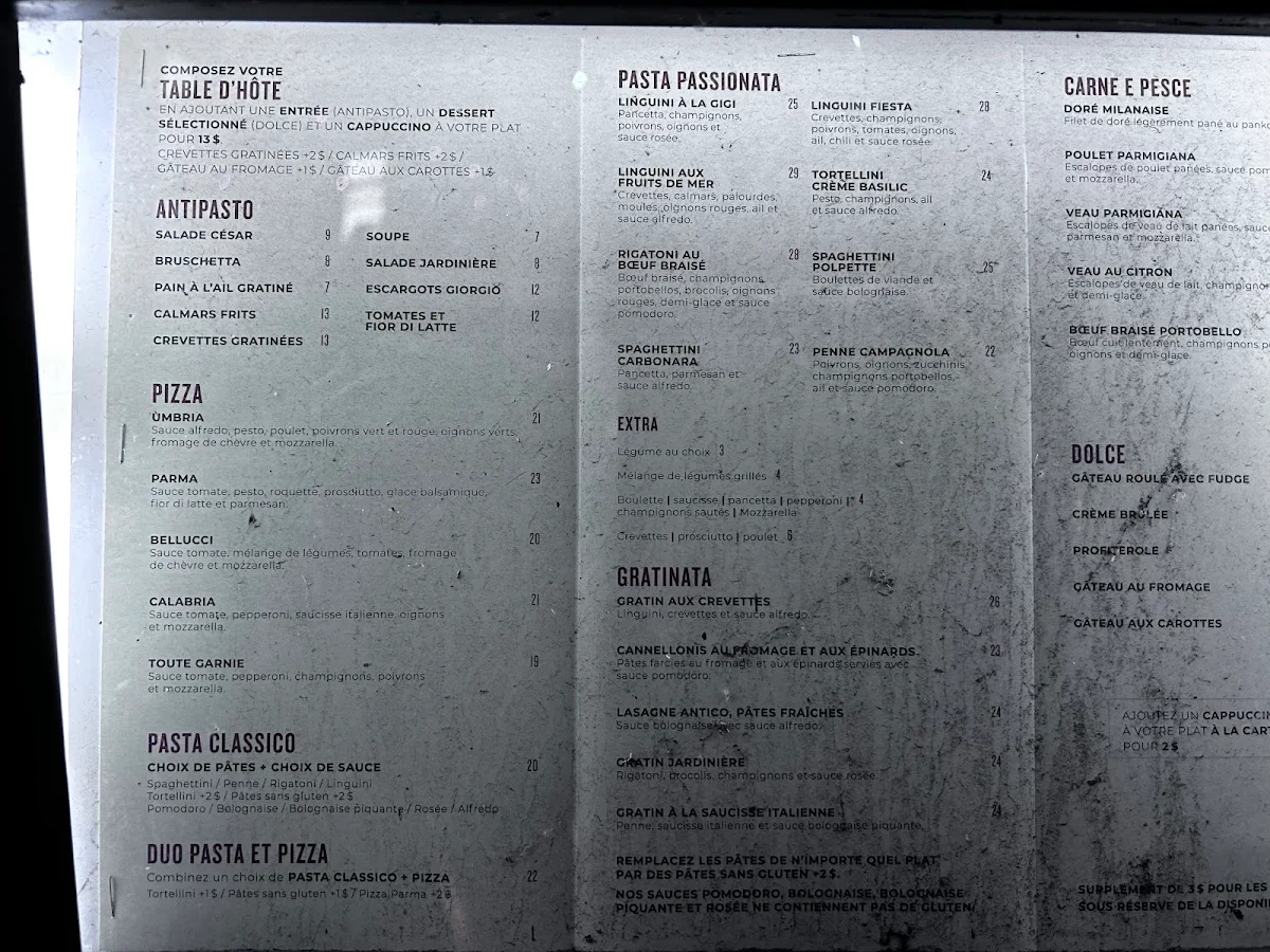Menu, Giorgio Ristorante