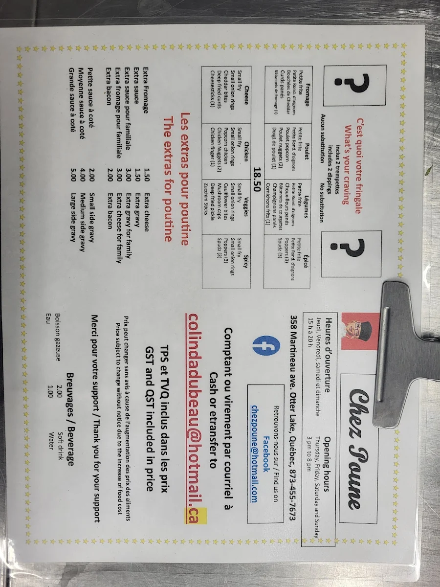 Menu, Chez Poune