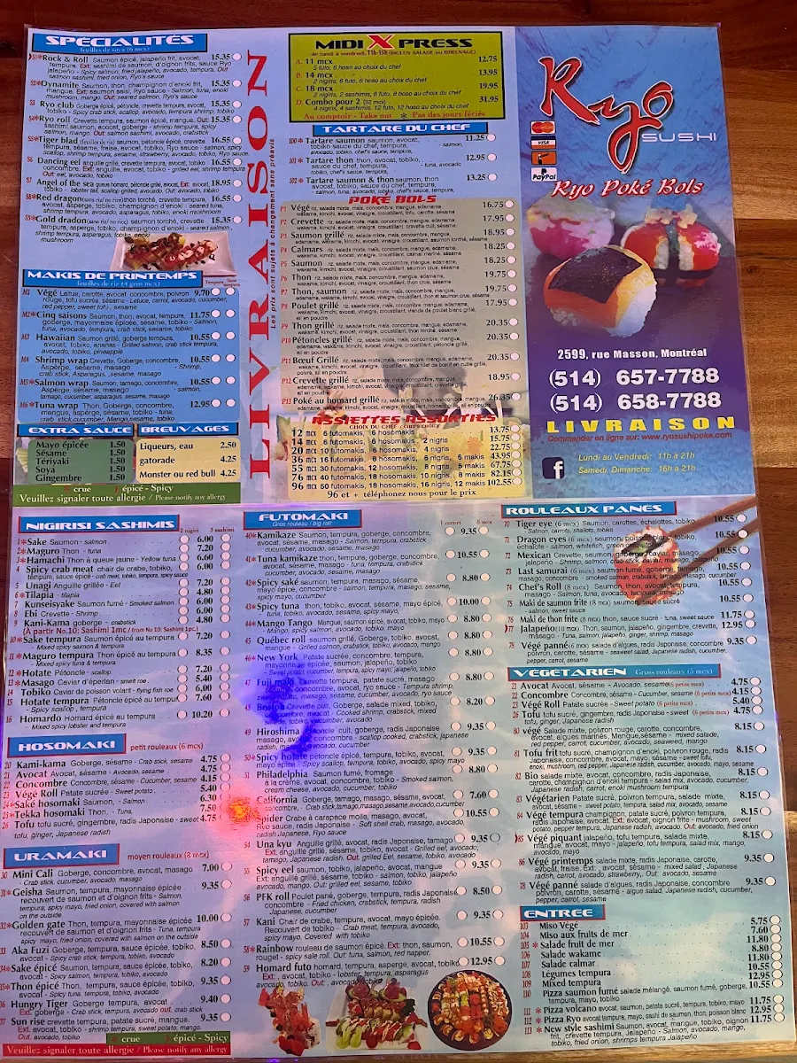 Menu, Sushi Ryo & Ryo Poké Bols