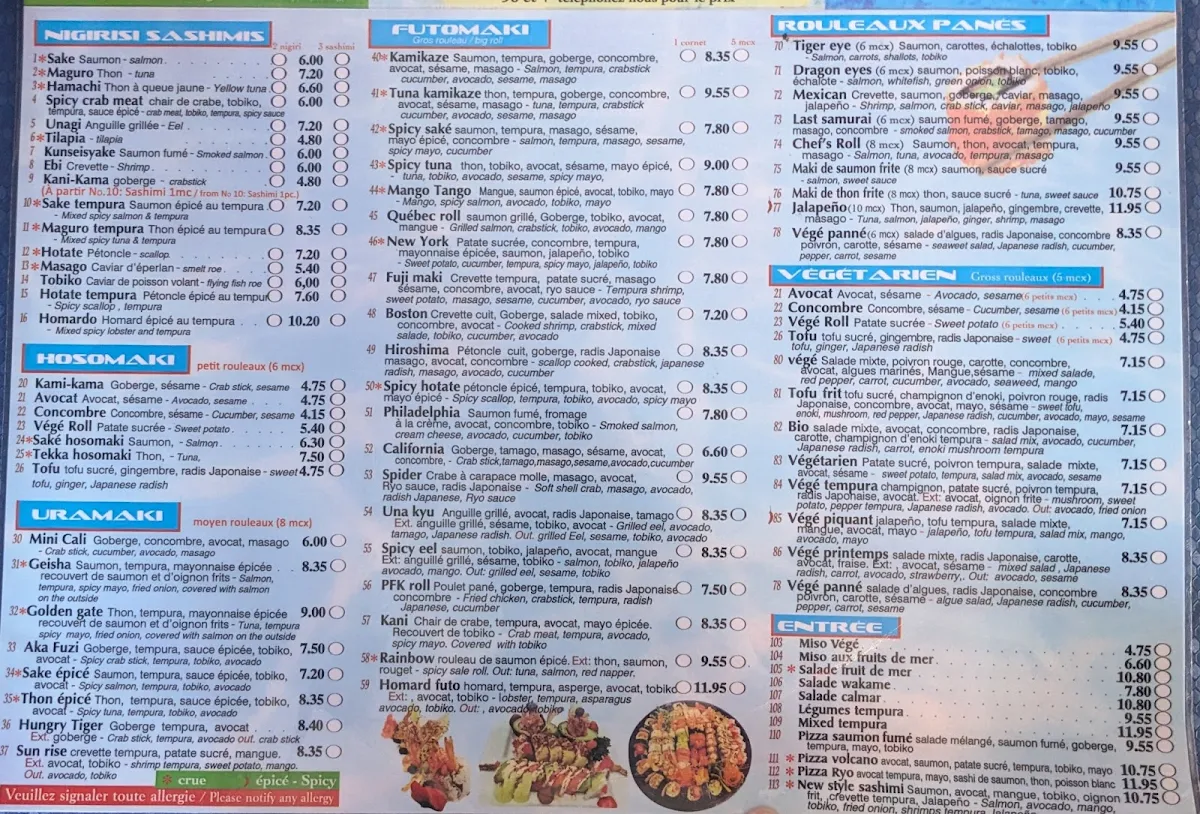 Menu, Sushi Ryo & Ryo Poké Bols