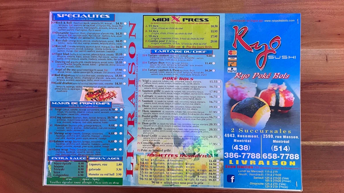 Menu, Sushi Ryo & Ryo Poké Bols