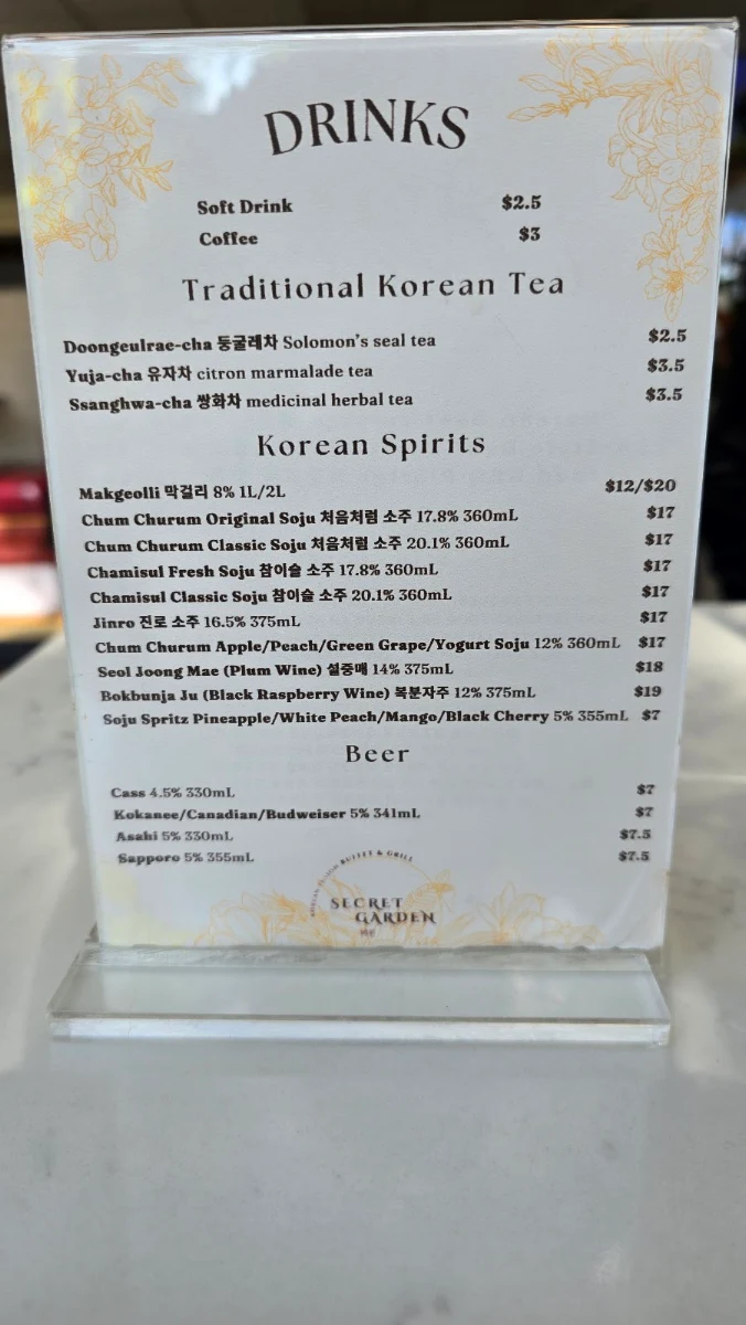 Menu, Secret Garden Korean Buffet