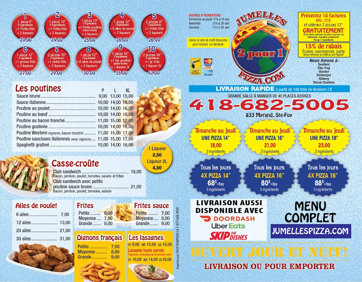 Menu, Jumelles Pizza 2 pour 1