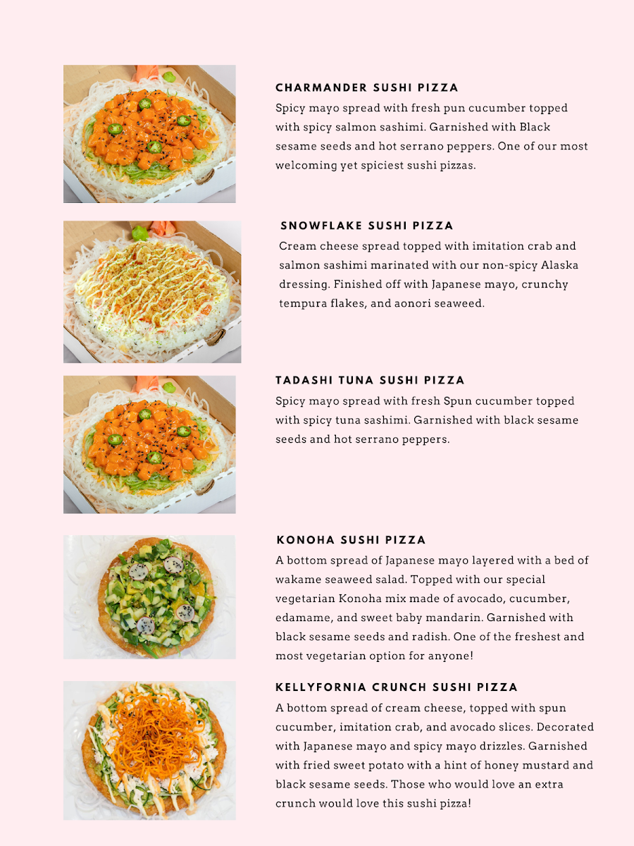 Menu, KOZU Sushi Pizza