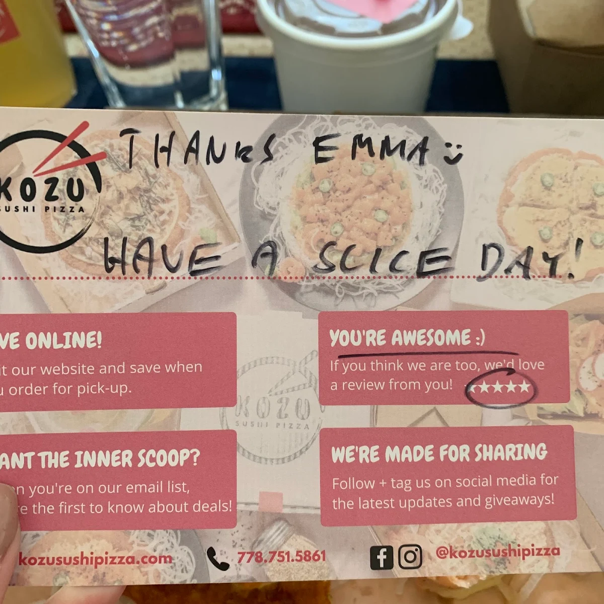 Menu, KOZU Sushi Pizza