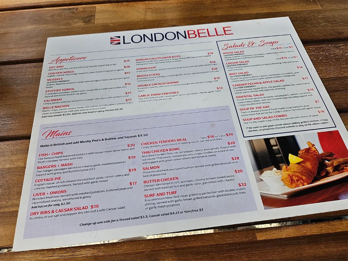 Menu, London Belle