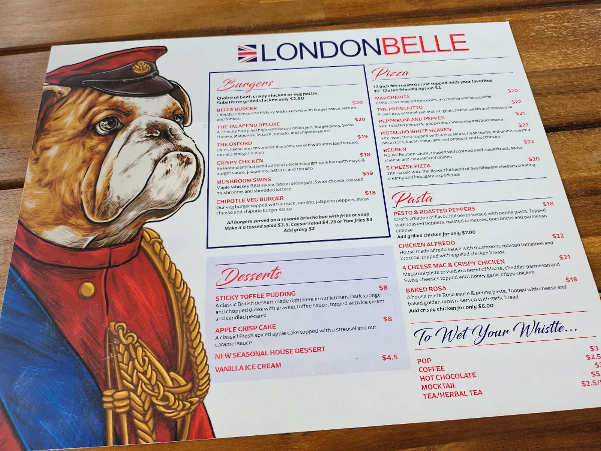 Menu, London Belle