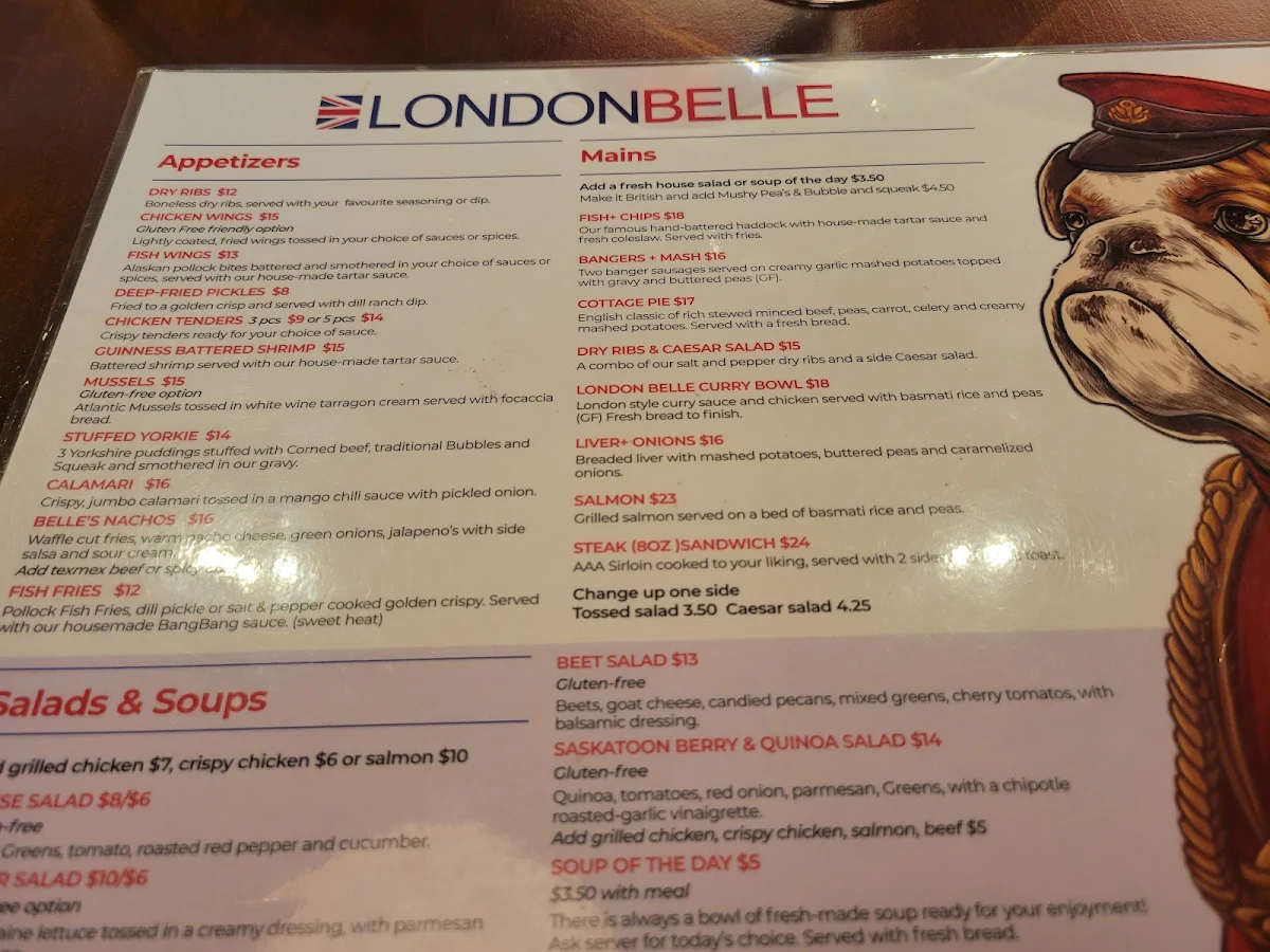 Menu, London Belle