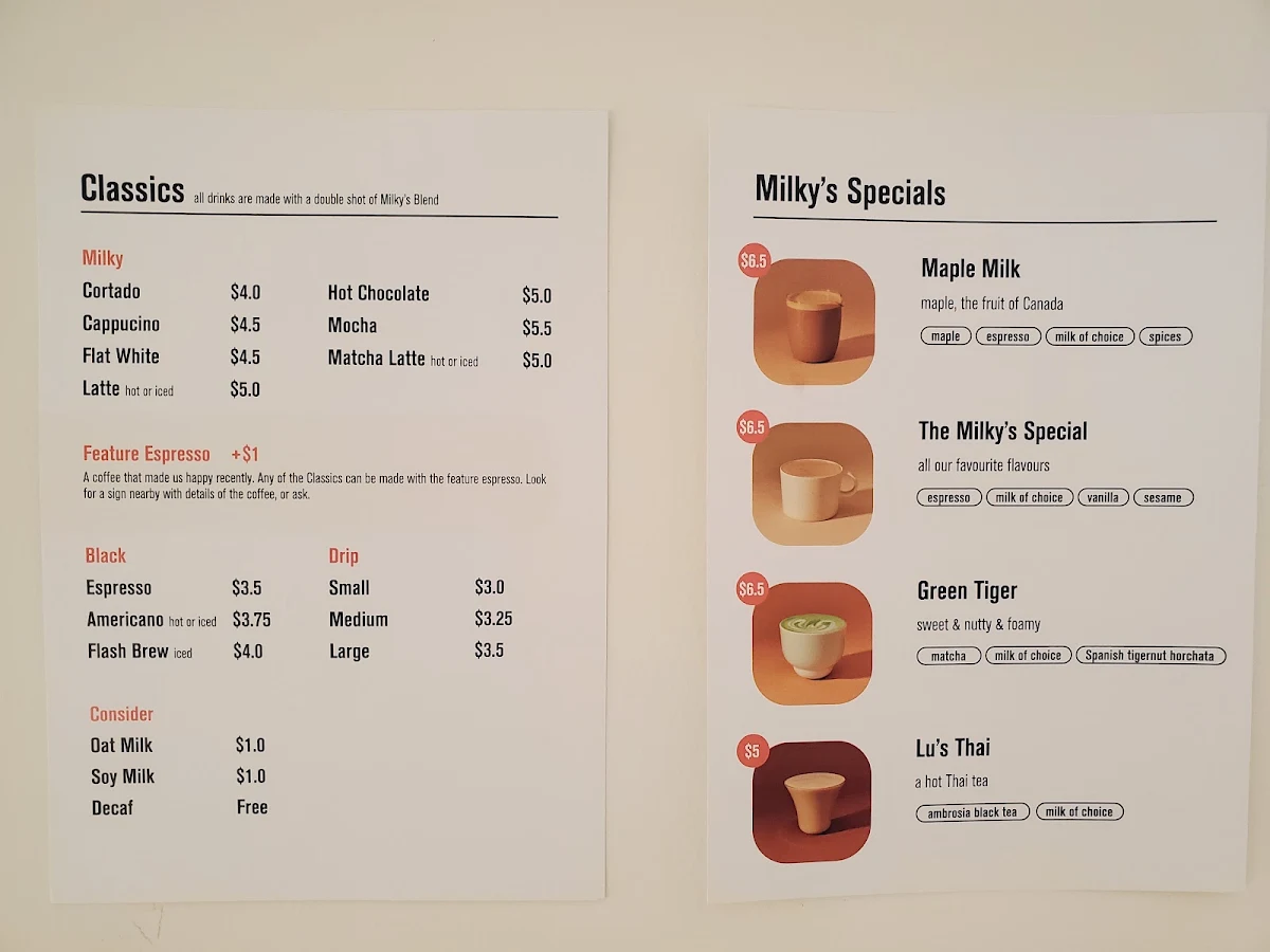 Menu, Milky's Cloud Room