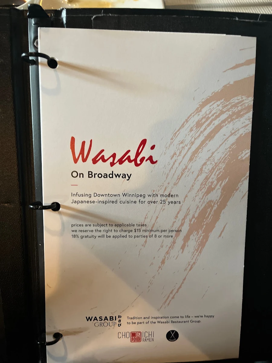Menu, Wasabi On Broadway