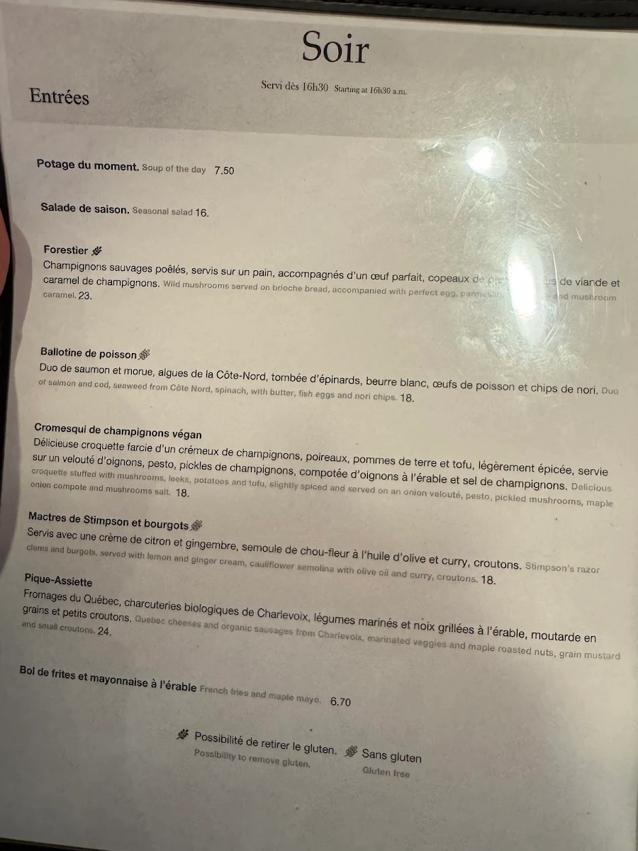 Menu, Café Bohème