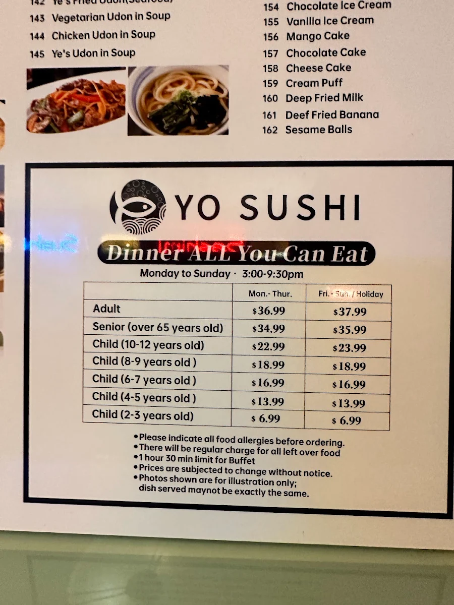 Menu, Yo Sushi