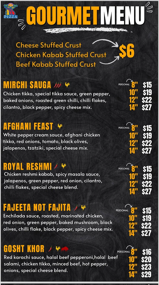 Menu, Pizza Karachi