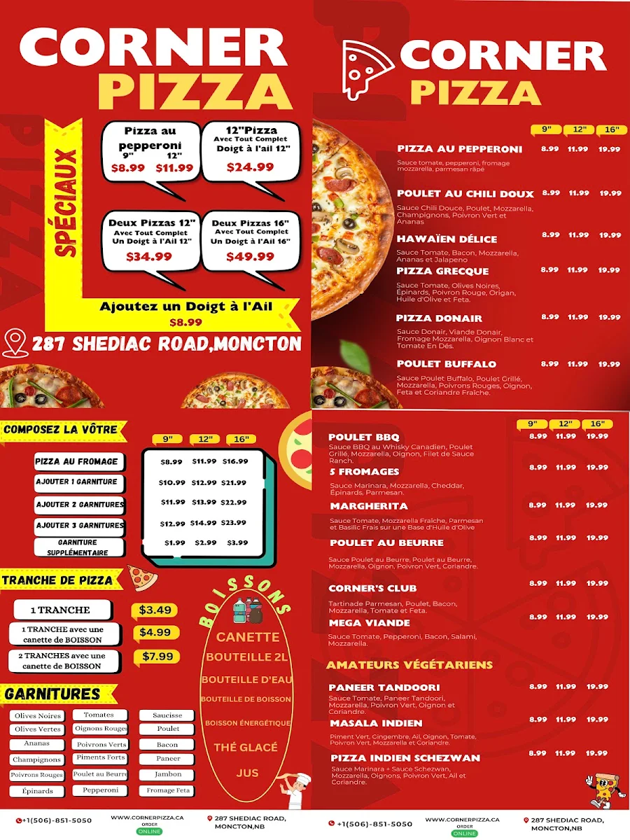 Menu, Corner Pizza Moncton