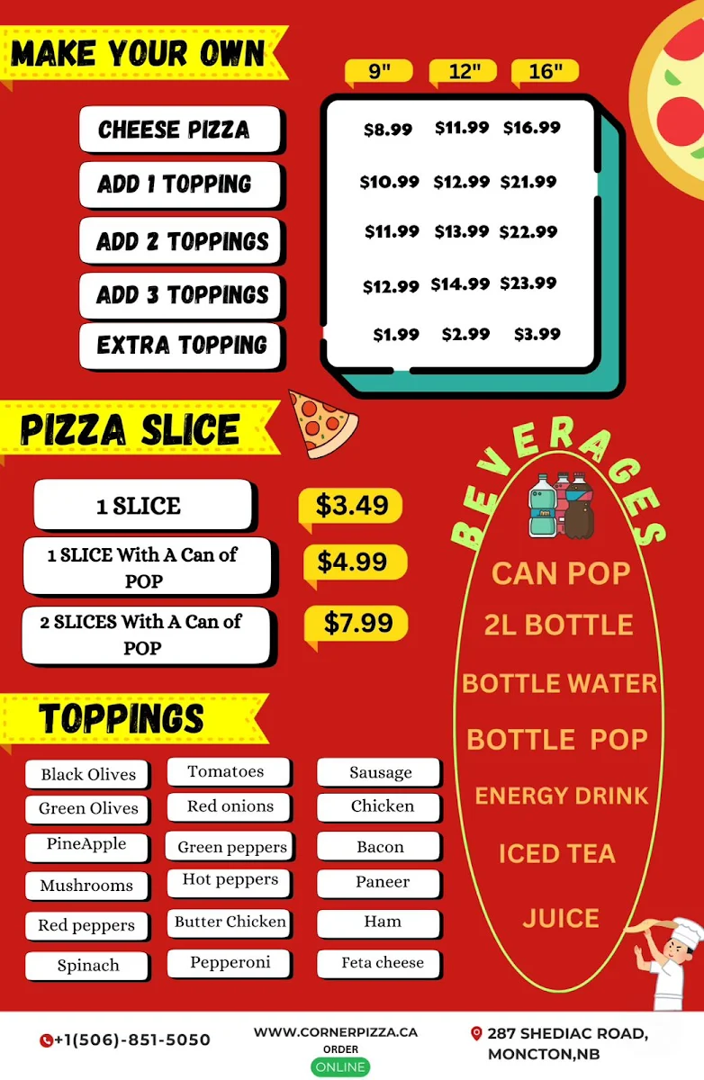 Menu, Corner Pizza Moncton