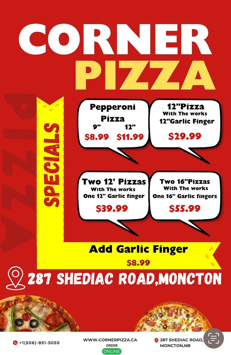 Menu, Corner Pizza Moncton