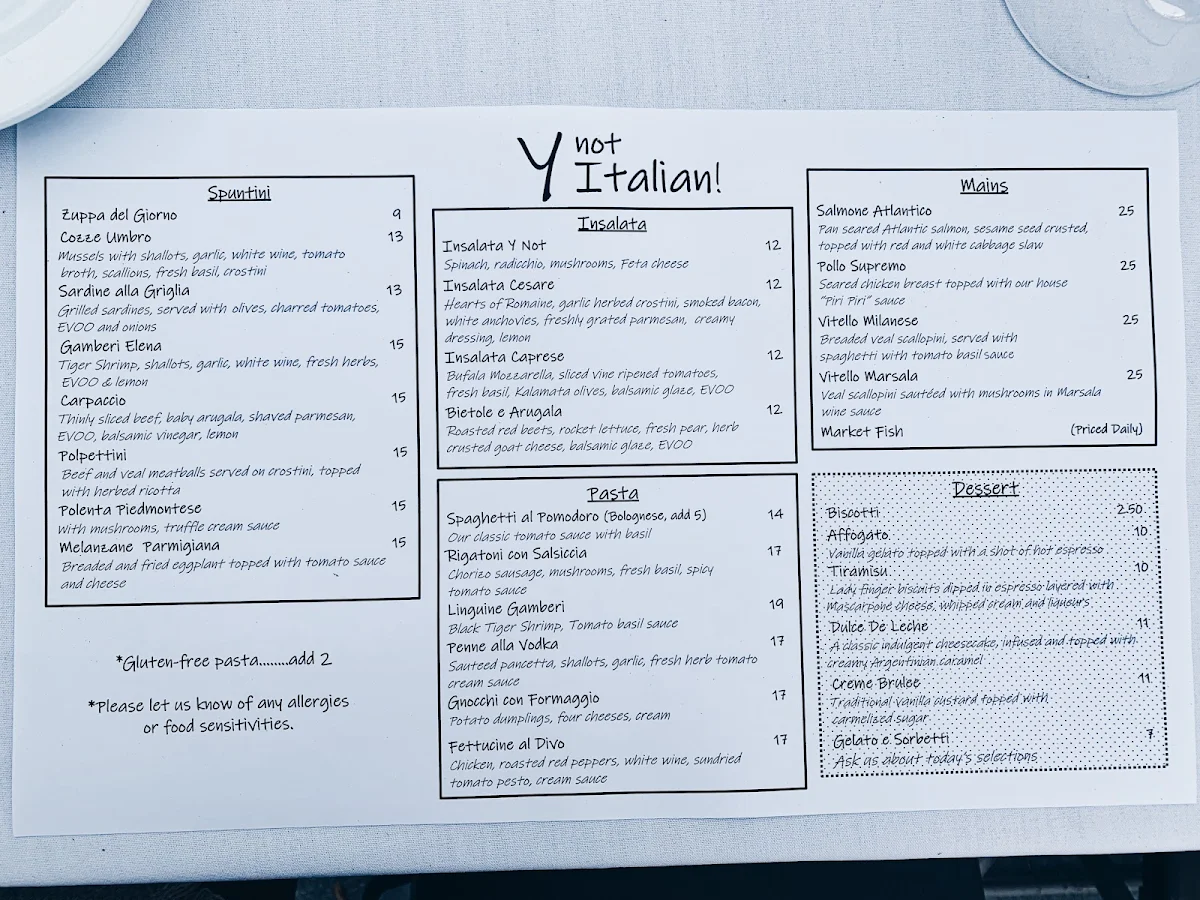 Menu, Y Not Italian!