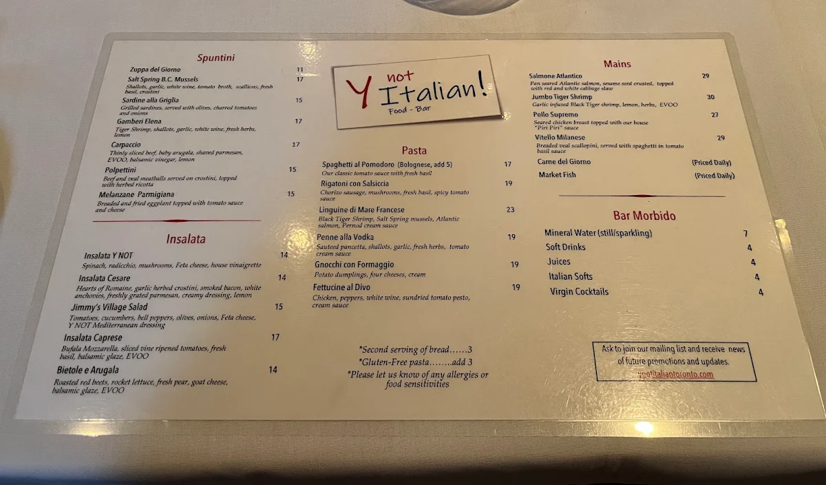 Menu, Y Not Italian!