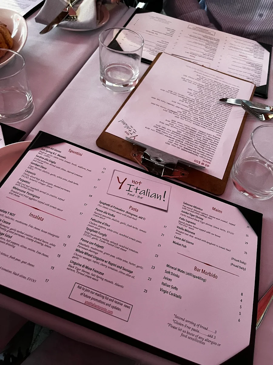Menu, Y Not Italian!