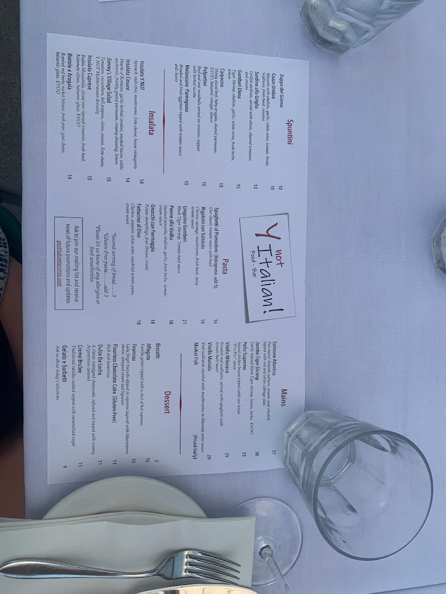 Menu, Y Not Italian!