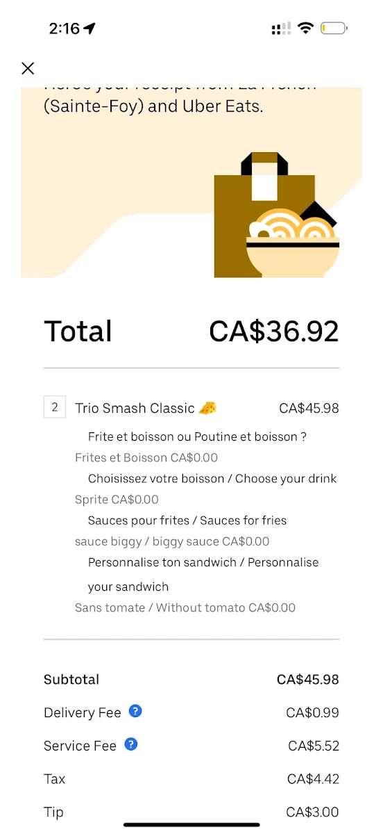Menu, La French