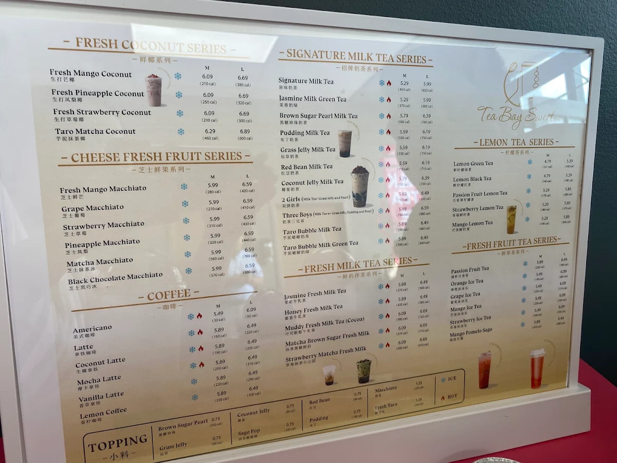 Menu, Tea Bay Sweet (Red River Rd）