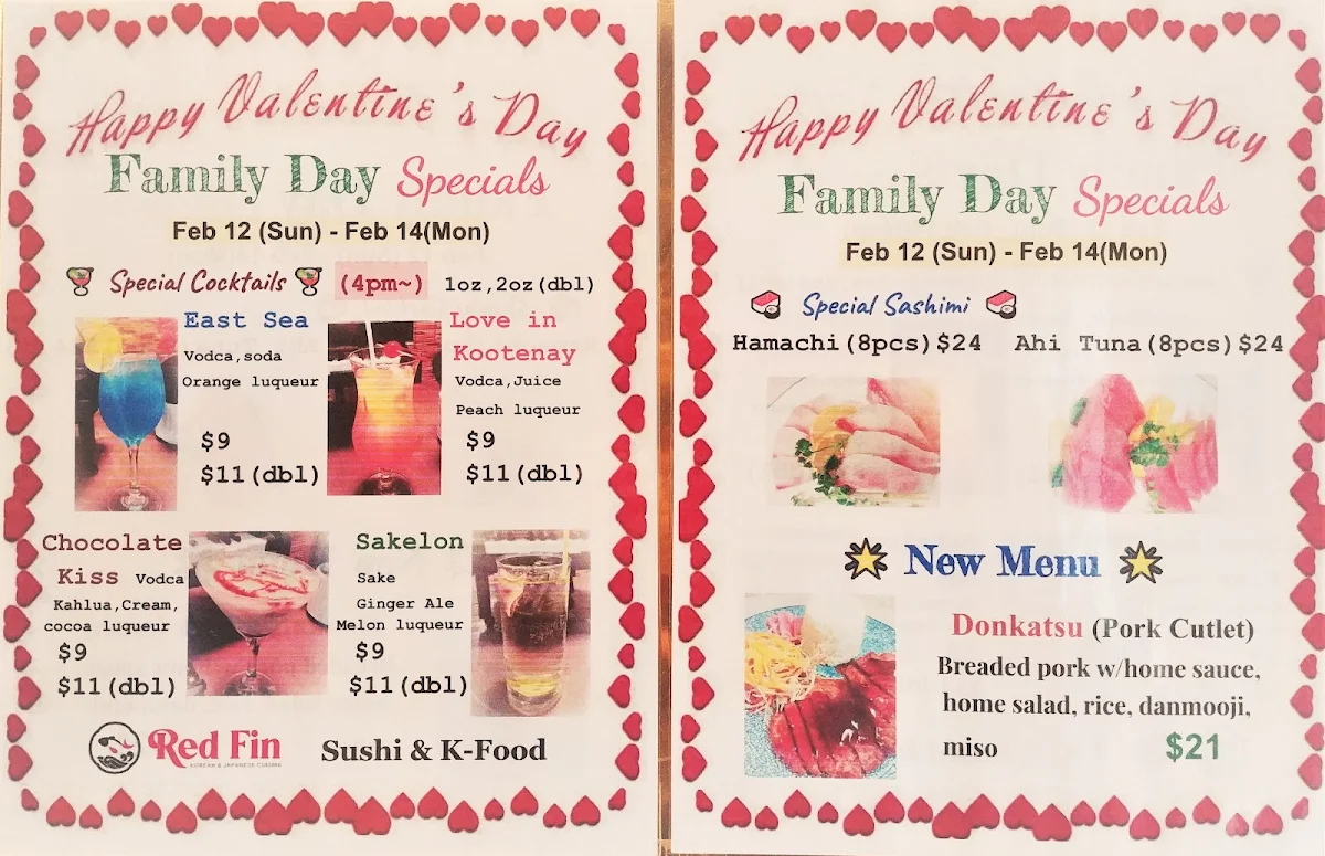 Menu, Red Fin Sushi & K-Food