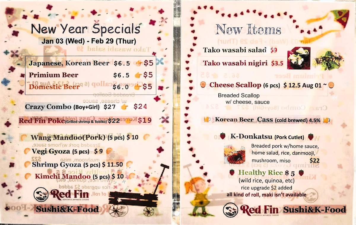 Menu, Red Fin Sushi & K-Food