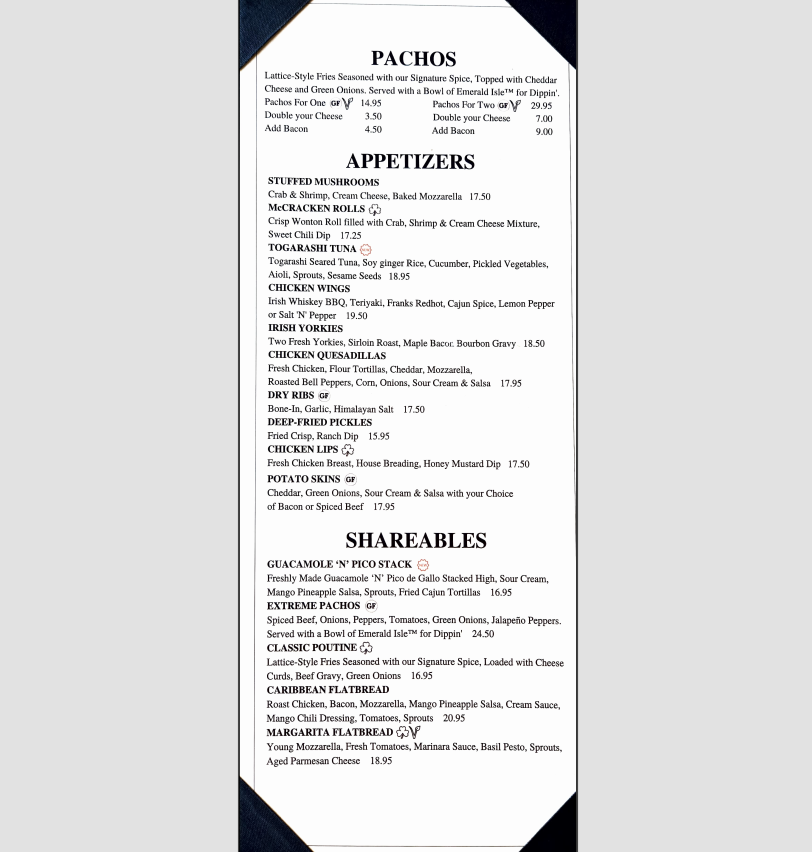 Menu, Kelly O'Bryan's Neighborhood Restaurant
