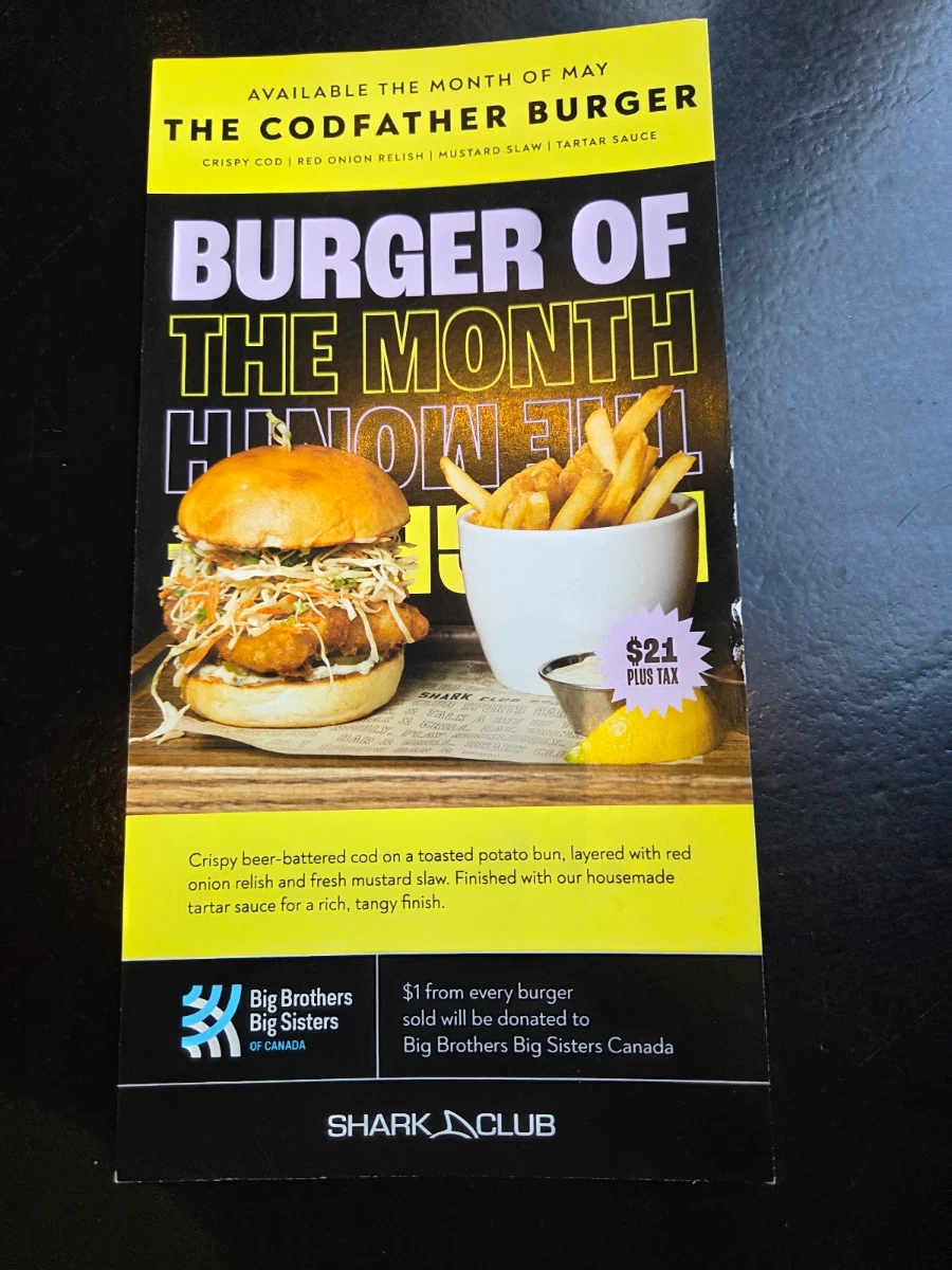Menu, Shark Club Sports Bar & Grill