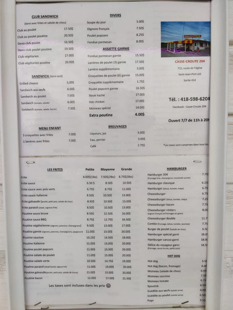 Menu, Casse-Croute 204