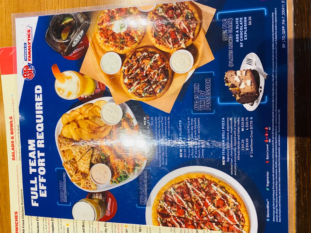 Menu, Boston Pizza