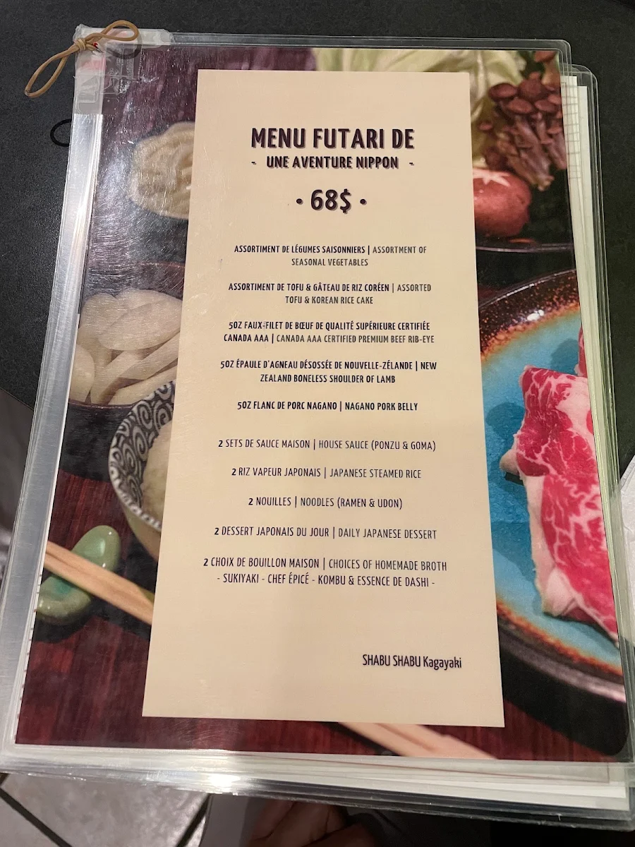 Menu, Shabu Shabu Kagayaki