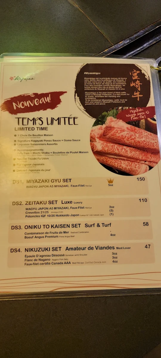 Menu, Shabu Shabu Kagayaki